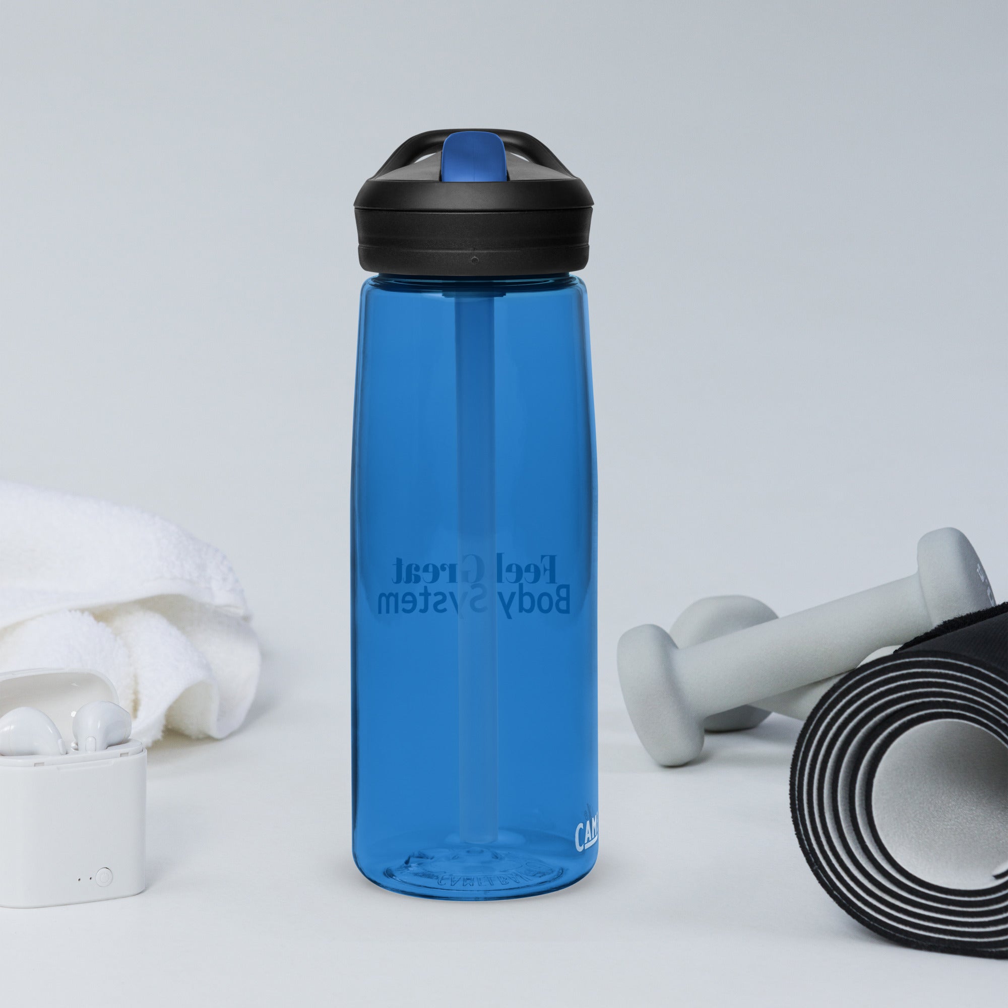 dark blue sports water bottle